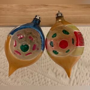 2 Vintage Poland Blown Glass Christmas Ornaments